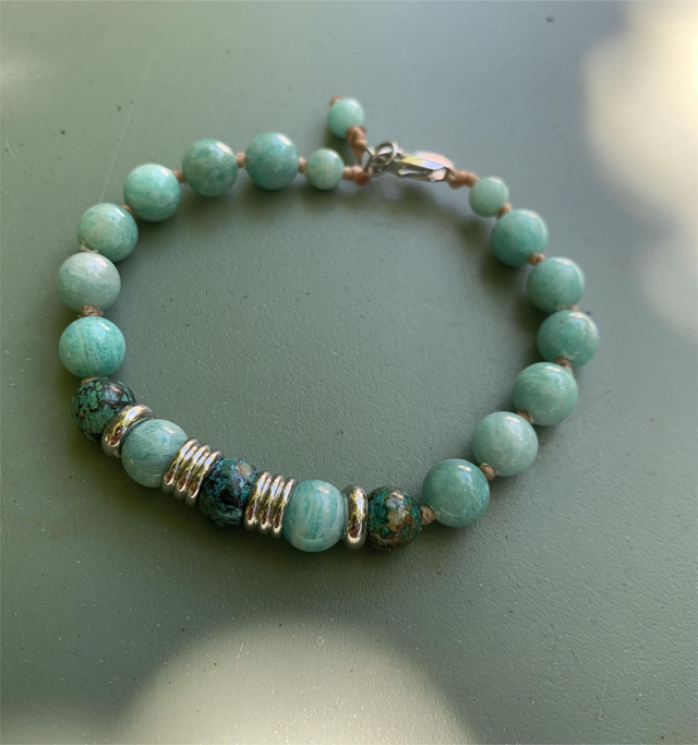 Bracelet Homme en pierres naturelles de chrysocolle et amazonite et acier inoxydable