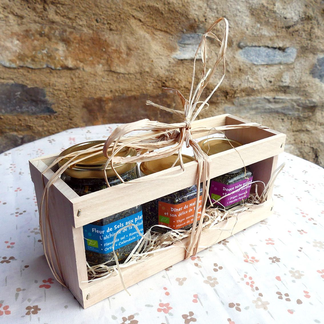 Coffret cadeau 1 sel aux plantes et 2 condiments