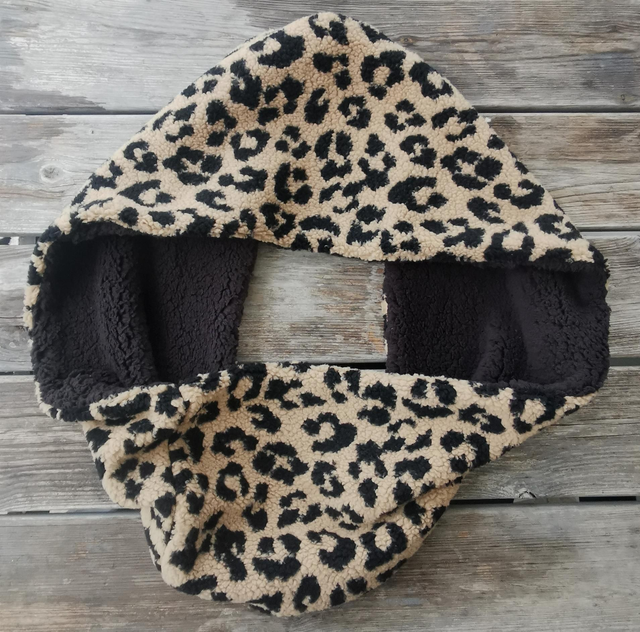 Double snood LUCIEN léopard noir/camel