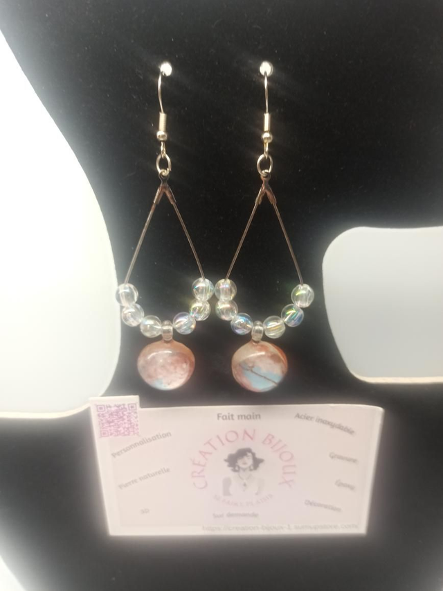 Boucle d'oreille perle avec cabochon 