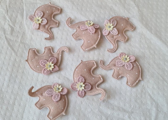 Embellishments applique elephant beige pink yellow flower