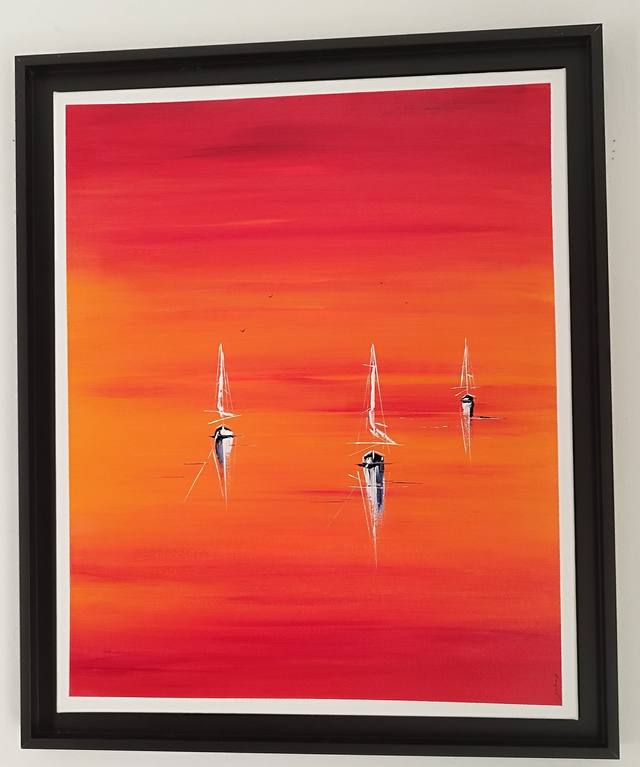 Tableau moderne toile unique œuvre d'art originale bateaux voiliers