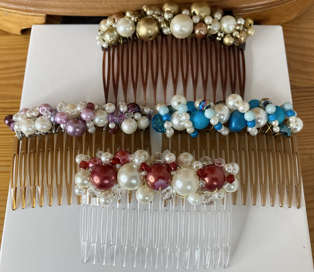 Turquoise Hair Comb Hand-wired Pearl and Bead Clusters