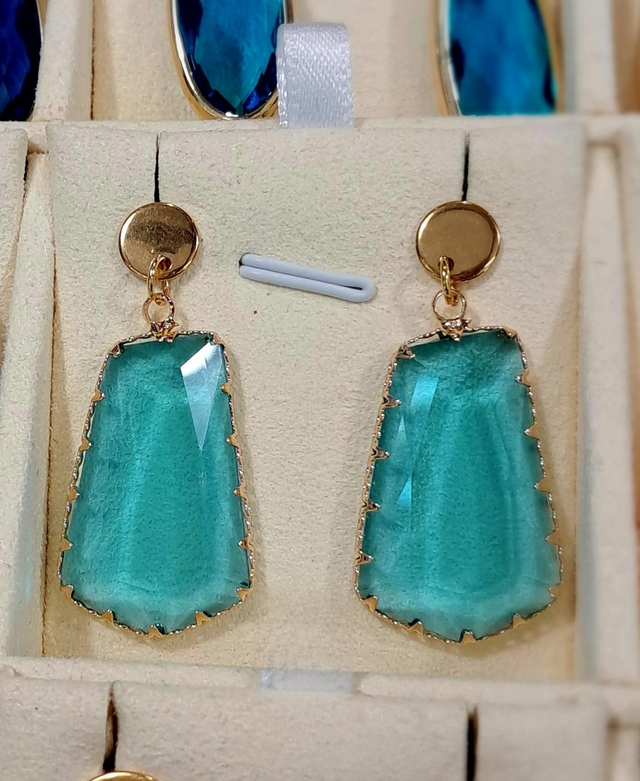 Glas oorbellen groen blauw 