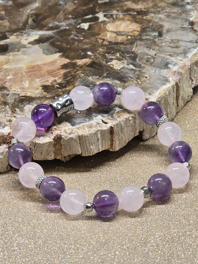 Bracelet Améthyste et Quartz rose en 1 cm 