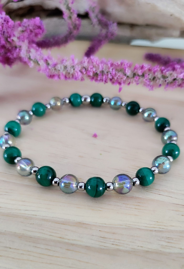 Bracelet Malachite et Cristal Aqua Aura