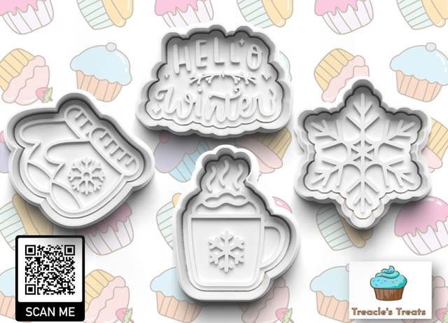 Winter Theme Fondant/cookie stamps with cutters (Set 1)