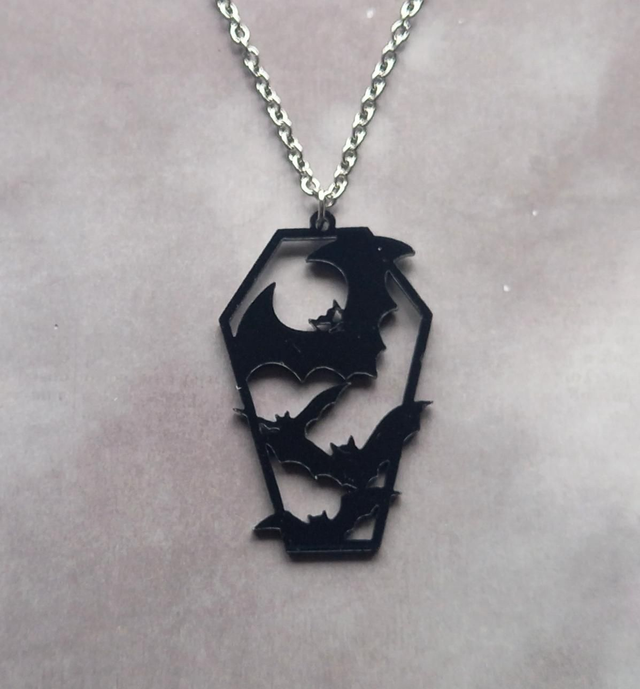 Black Batty Coffin Necklace 