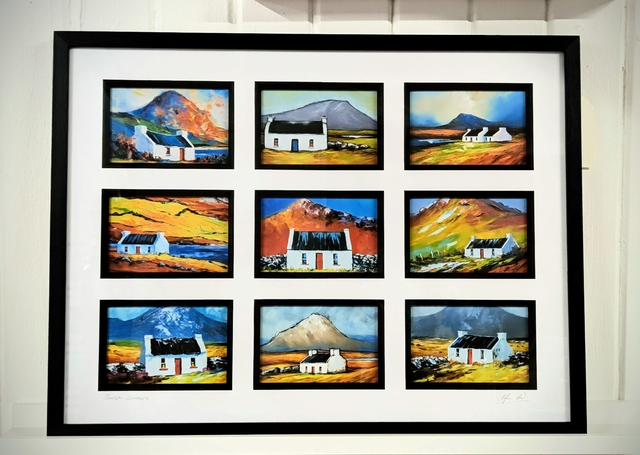 Donegal Cottages, Framed art print featuring nine mini art prints from the Donegal Cottages collection.