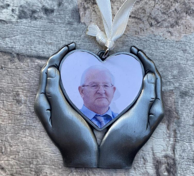 Heart in hands personalised photo hanging ornament 