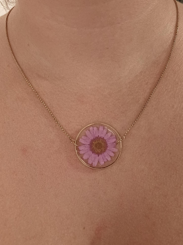 Modèle unique - Collier Fleur séchée - Marguerite rose