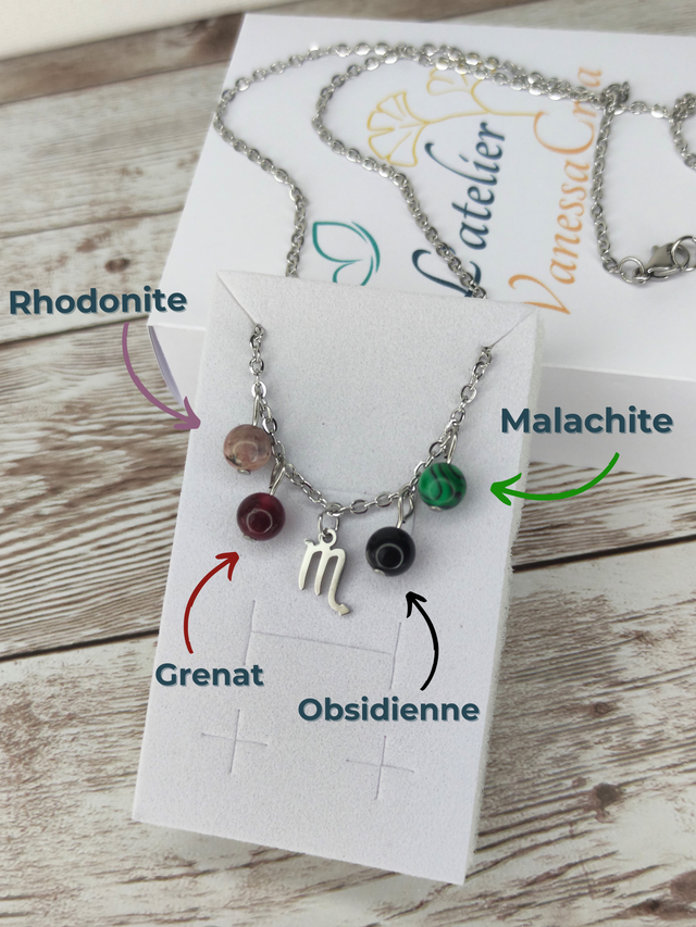 Collier Astro &quot;Scorpion&quot; pierres naturelles