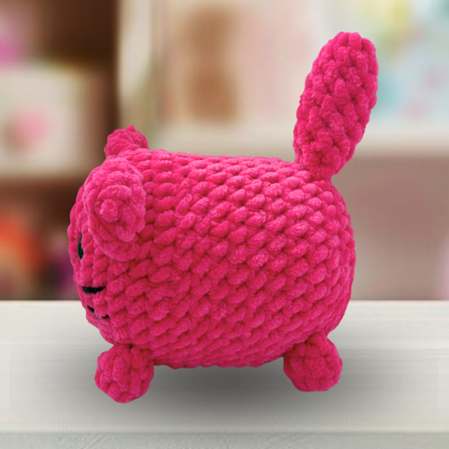 Crochet Chenille Loaf Cat, Hot Pink, Glitter Eyes, ukca Tested
