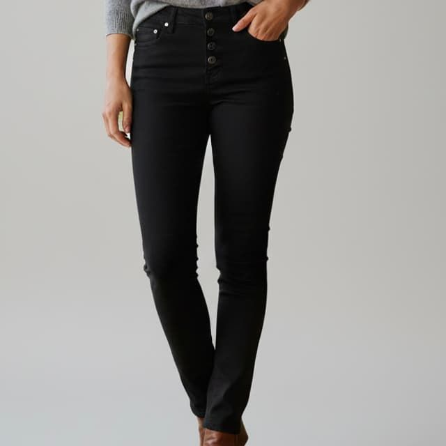Jean Place du Jour Noir Slim Taille Basse - Coupe Stretch &amp; Boutons Apparents