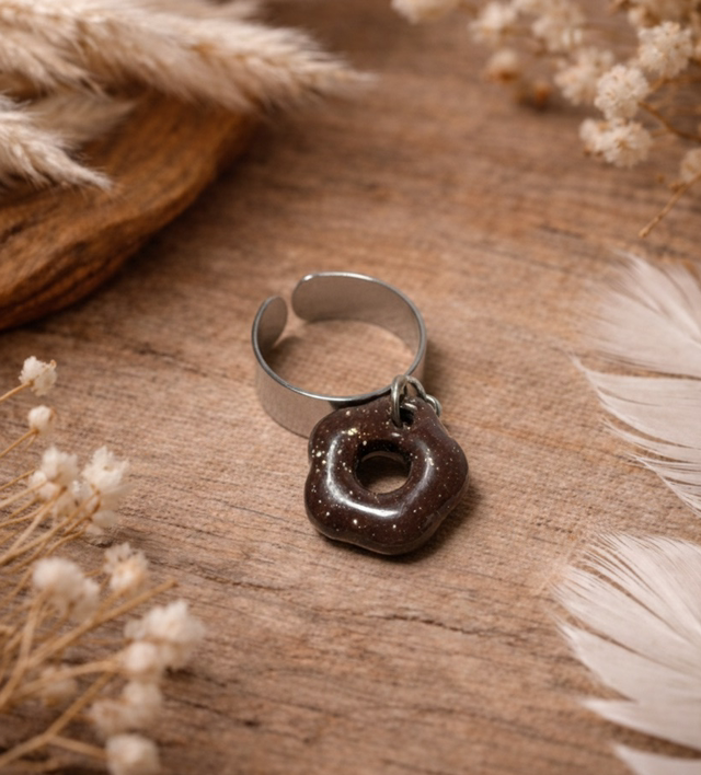 Argent 6mm Pampille Marron Pailleté