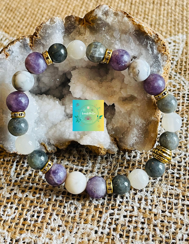 🌹🌸🌹Bracelet en Howlite-Pierre de lune-Labradorite-Lépidolite