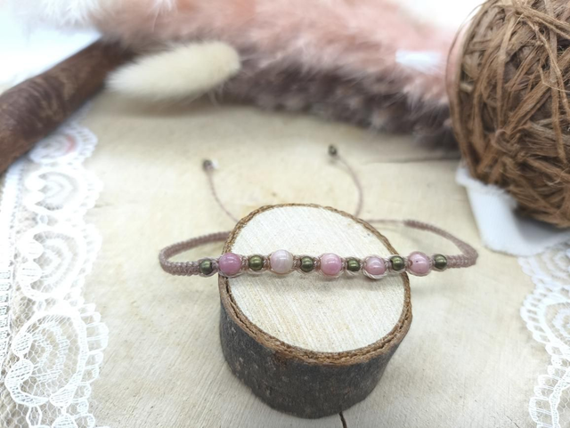 Bracelet fin marron rhodonite et bronze
