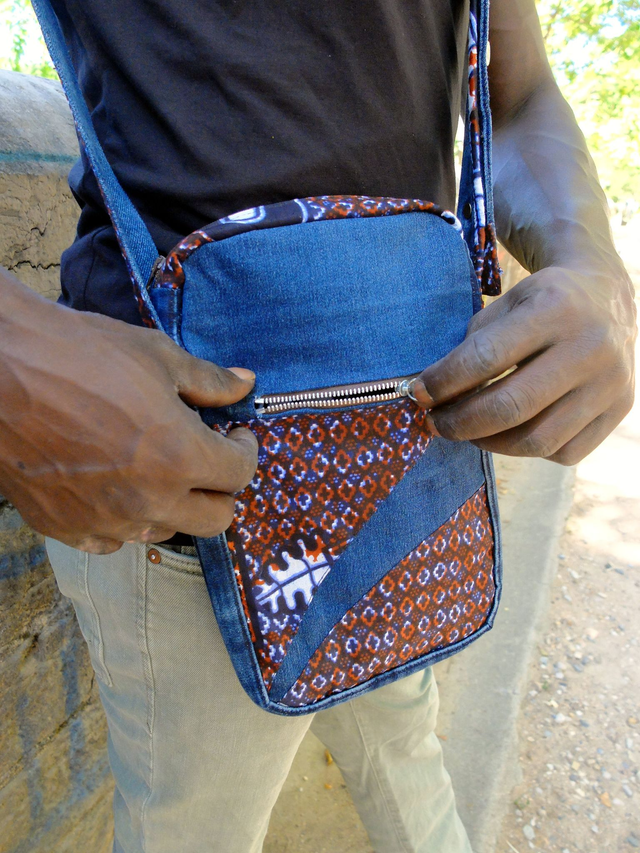 Sacoche MEDINA - Jean recyclé et wax | Création unique