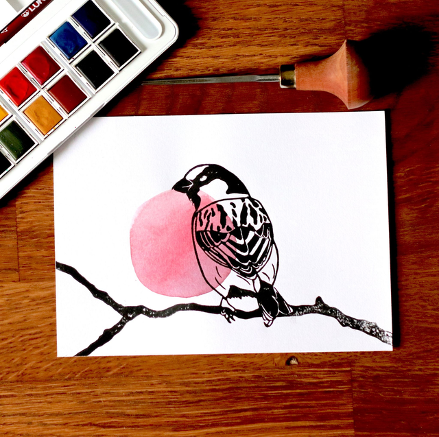 Linogravure A5 Moineau (plusieurs coloris)