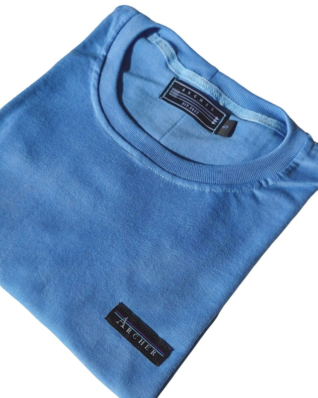 Polera de algodón manga corta celeste