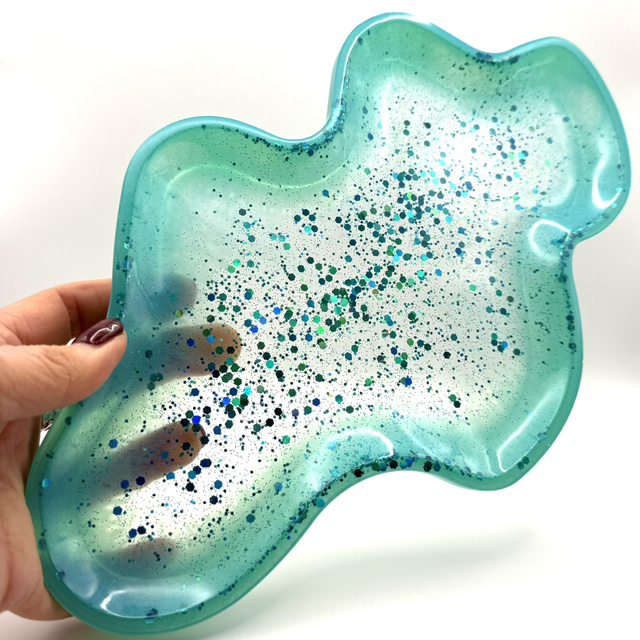 Grand plateau Vague bleu turquoise et paillettes 