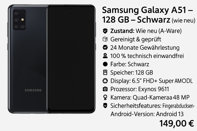 📱 Samsung Galaxy A51 – 128 GB – Schwarz (wie neu)