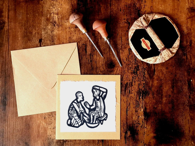 Linogravure - Le bain de pieds