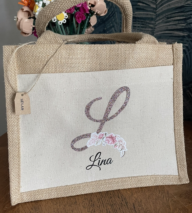 Mini cabas en toile de jute et coton - personnalisable