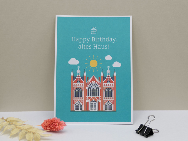 Karte &quot;Happy Birthday, altes Haus&quot;