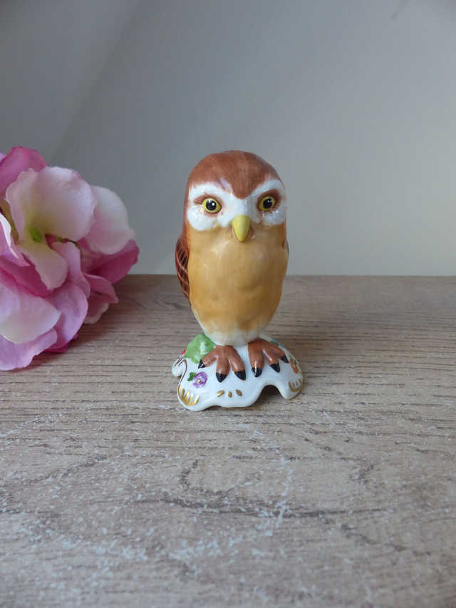 Figurine miniature chouette en porcelaine fleuri collection The Franklin Mint 1988 collection cadeau décoration chouettes