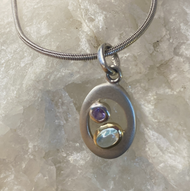 Vintage 1990s Kit Heath Double Gemstone Sterling Silver 18" Pendant Necklace