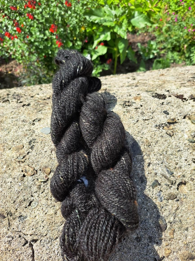 Handspun black alpaca with silk