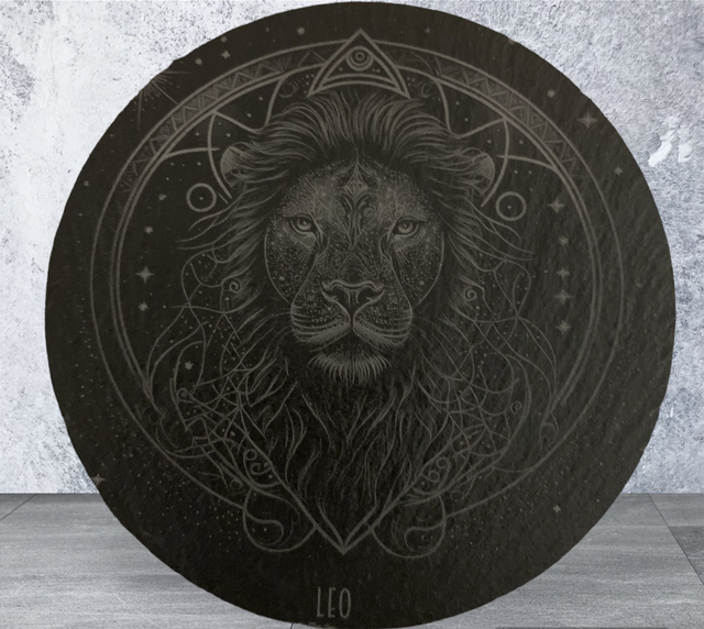 Slate Coaster - Round Star Sign Leo