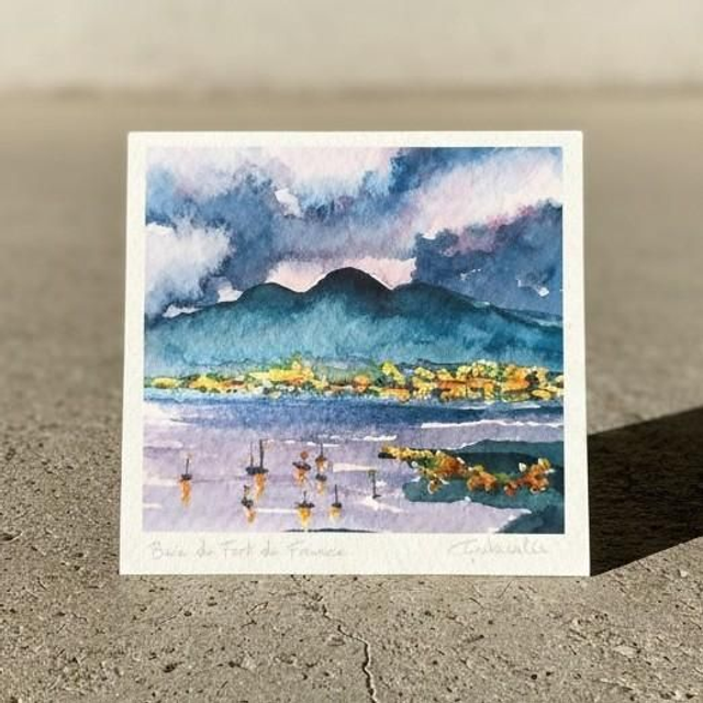 Aquarelle mini - Aube sur la baie de FDF