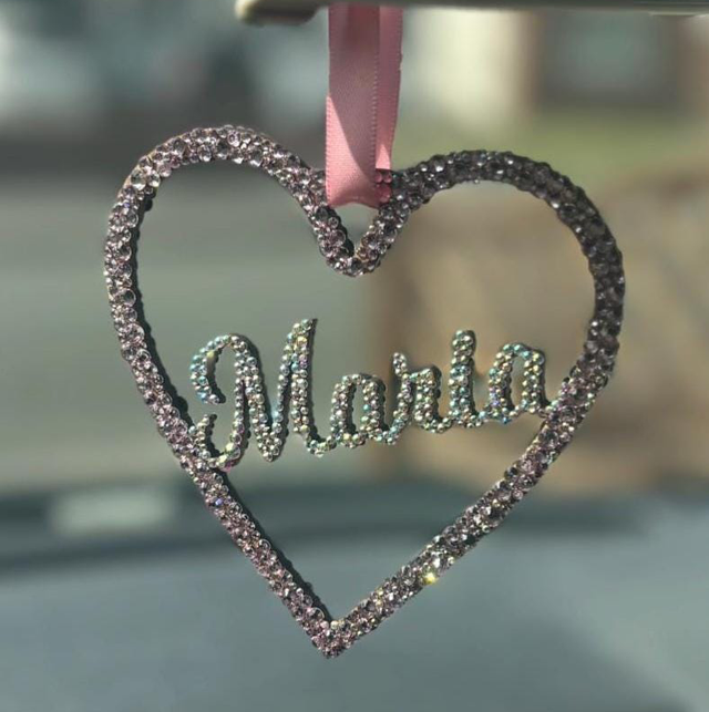 Crystal rear view mirror hanging heart 