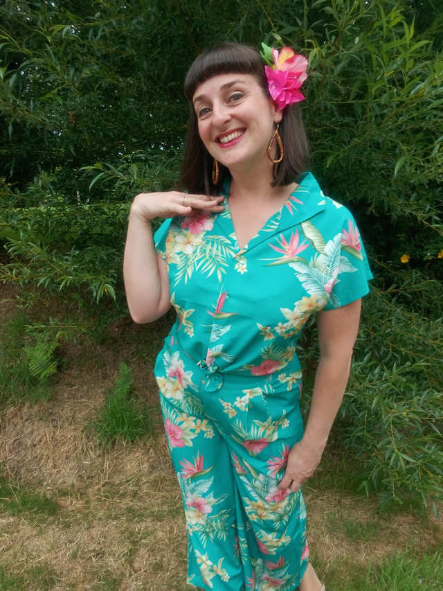 Chemisier à nouer tropical/tiki turquoise 