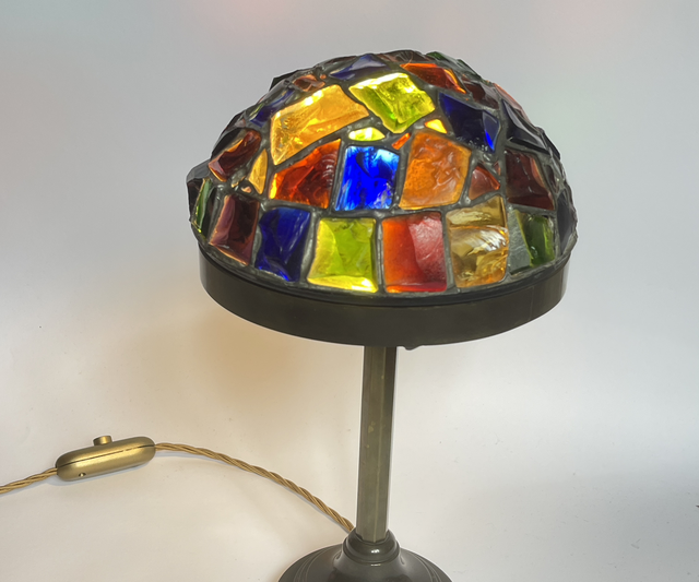 Tischlampe Glas Mosaik Messing bronziert 