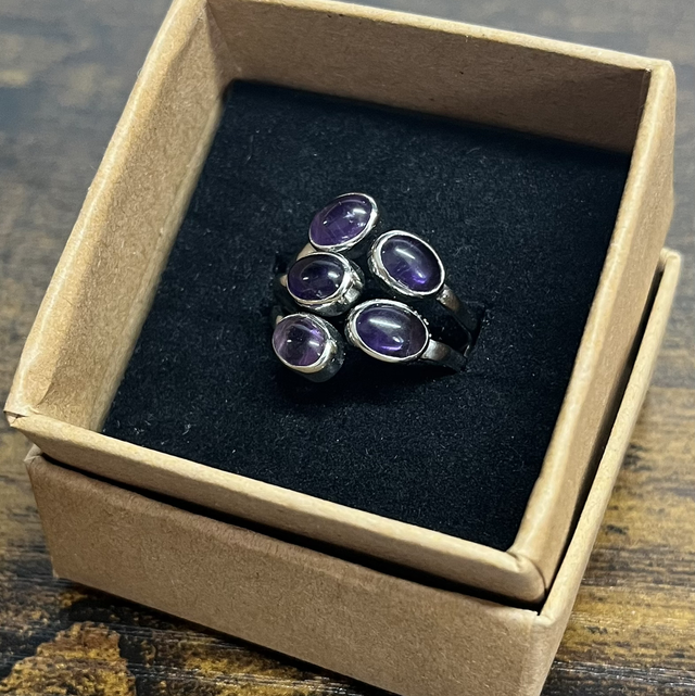 Bague en argent et Améthyste - Taille réglable