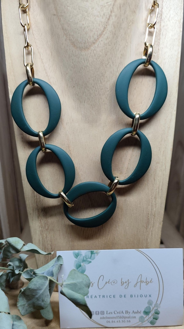 BIG COLLIER GROSSES MAILLES GOLD/VERT 0000411