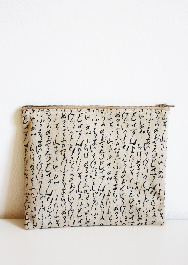Clutch, Pouch, Japanese style cotton puch, ancient writting printed pouch