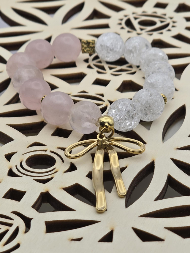 Bracelet Quartz rose et Cristal de roche XL 1,2 cm