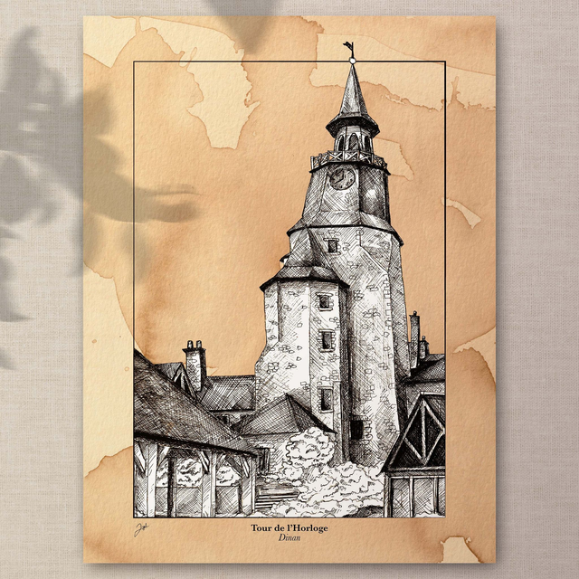 Affiche 30x40 - Café - Dinan, Tour de l'Horloge