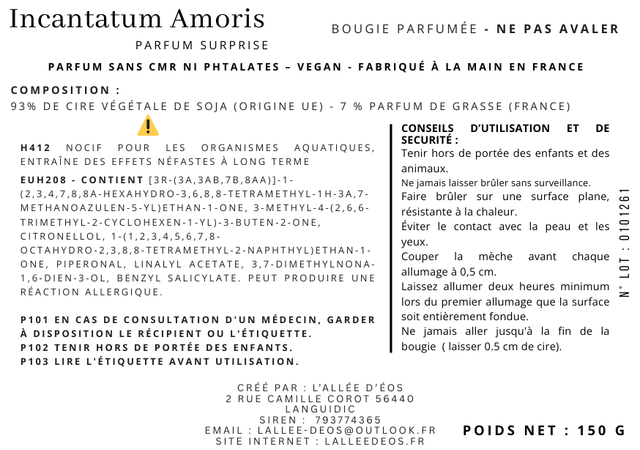Bougie Gourmande Incantatum Amoris - Parfum surprise