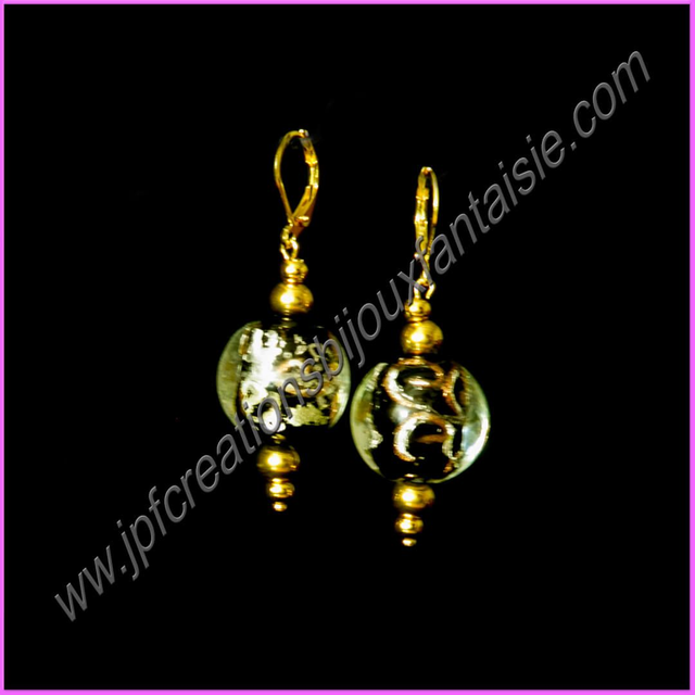 Boucles d'oreilles perle noir façon Murano et acier inoxydable