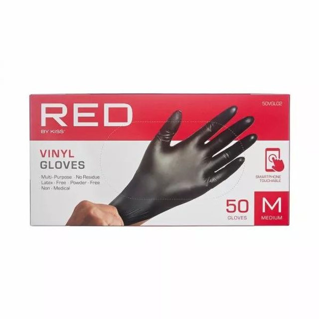 RED By Kiss: 50pcs Black Vinyl Gloves - Med (50VGL02) 