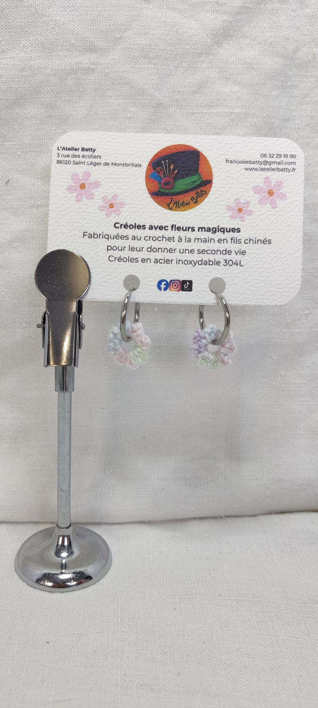 Créoles argentées Pampillettes Vichy Bleu Marine