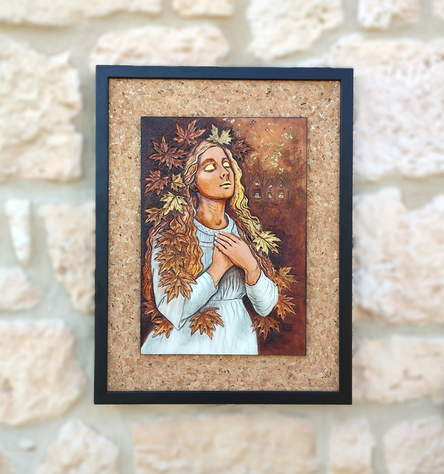 Portrait préraphaelite en cuir repoussé:  Lily Bell