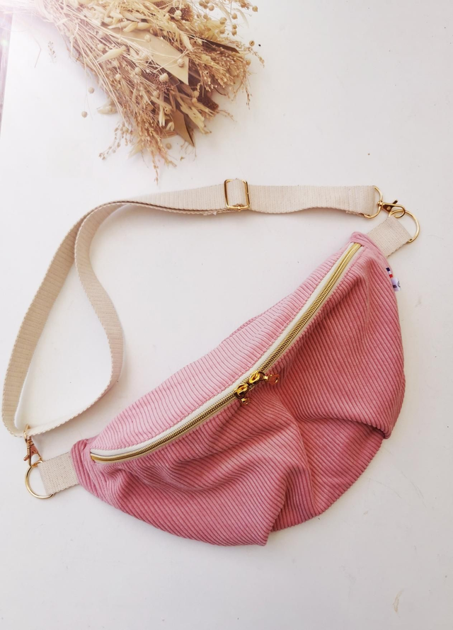 Banane LOUISE velour rose/fleurs