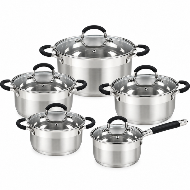 Serie de 5 casseroles avec couvercle INOX MASSIF- Tout feu et INDUCTION- TeCuisine