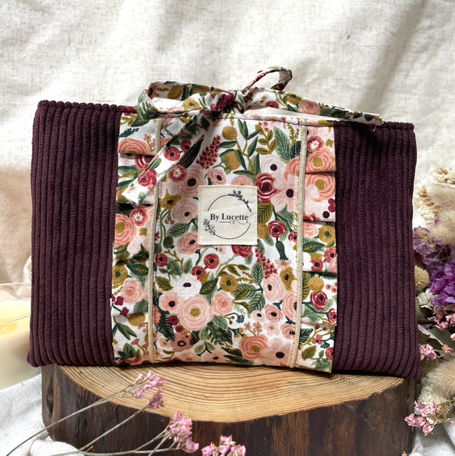 Pochette à livre broché velours bordeaux